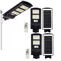 Pack de 2 Reflectores Solares Led 150w c sensor, control y brazo ajustable 